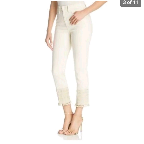 SOLD ‼️  Tory Burch Women's Lana Embroidered Cuff Jeans Pompom NWT $248.00 27 SM - Picture 3 of 9